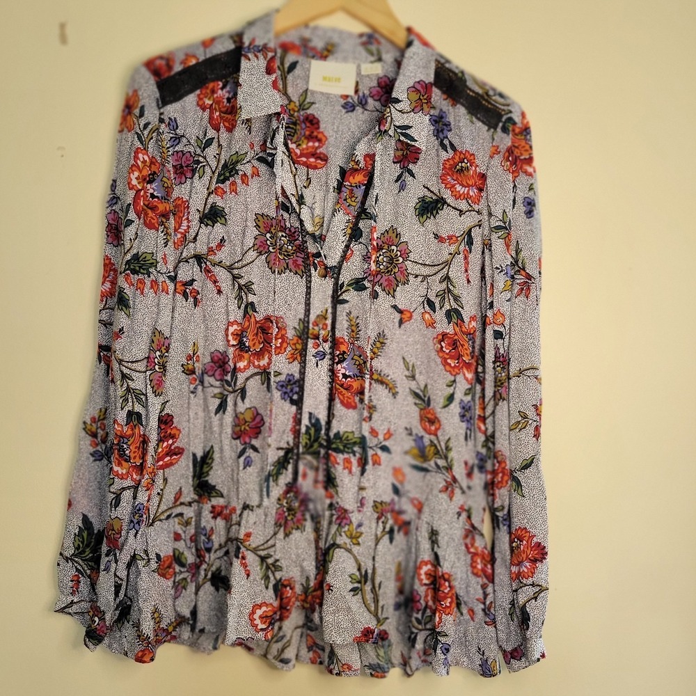 Maeve Anthropologie Top Size 10 Floral Janie Flounced Boho Lace Peasant